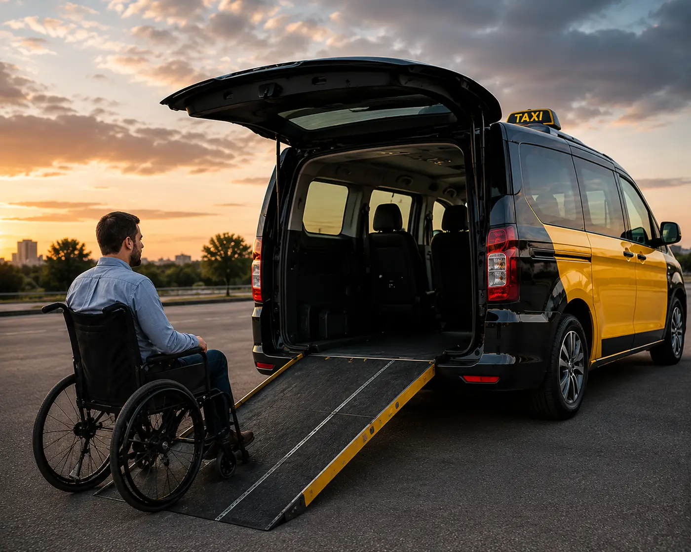 Taxi adaptado con rampa para silla de ruedas