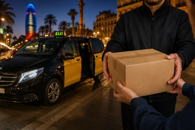 Entrega de un paquete de mensajería urgente en taxi